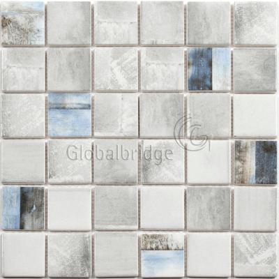 China Printed parquet enamel glass mosaic for interior slab backsplash mosaic slab for sale