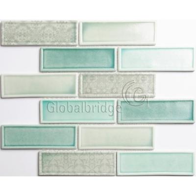 China New Parquet Design Crystal Glazed Bathroom Wall Slab Recycle Glass Mosaic for sale