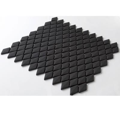 China Hot Sale Rhombus Black Parquet Glass Mosaic Slab Backsplash for sale