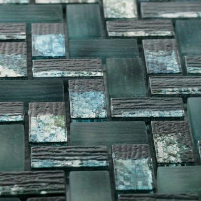 China Factory design parquet floor living room mosaic current blue classic glass decorative wall slab for sale