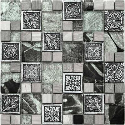 China Parquet wholesale 8mm aluminum crystal glass and mix stone backsplash tiles glass mosaic for sale