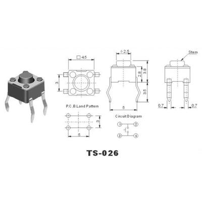 China Electronic Components Black Copper Pins Tact Micro Switches 6x6mm Small Switch Start Stop Push Button Switch for sale