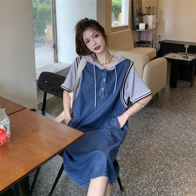 China 2022 Summer New V-Neck Hooded Dress Women's Soft Wrap Hip Slim Skirt Waist Viable for sale