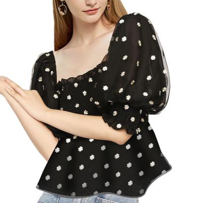 China Elegant women's lace tops black floral women's tops viable fashion tops and tops for sale