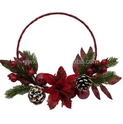 China Festival Stuff Burlap Ribbon Christmas Wreath Christmas Wreath Rattan Pine Cones New 2022 for sale