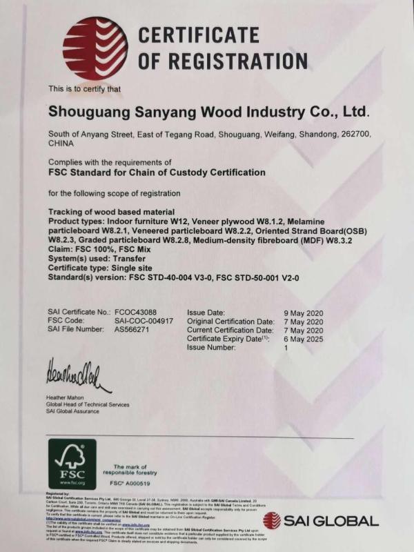 FSC - Shouguang Sanyang Wood Industry Co., Ltd.