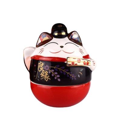 China Ceramic Crafts Lucky Cat Tumbler Art New High Quality Modern Folk Luxury Home Decor Light for sale