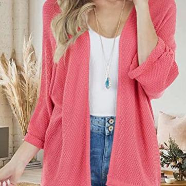 China Front Cardigans Casual Loose Open Lightweight Washable Women 3/4 Sleeve Knit Cardigan Sweater for sale