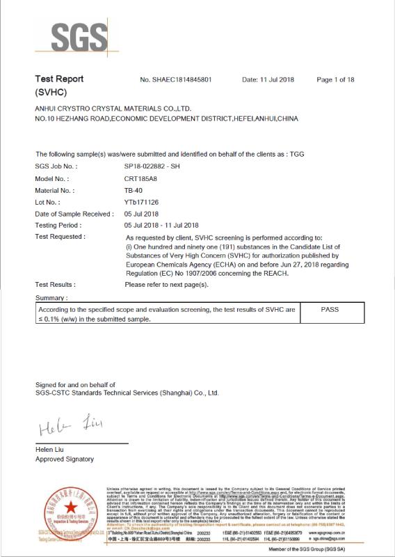 SGS-SVHC Rohs - ANHUI CRYSTRO CRYSTAL MATERIALS Co., Ltd.