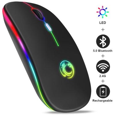 China BT RGB Rechargeable Wireless Computer Wireless LED Backlit Silent Backlit Gaming Mouse Ergonomic Mouse For Laptop PC for sale