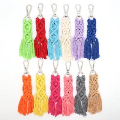 China Custom Handmade Woven Bag Charm Cotton Rope Macrame Key Chain Pastel Colors Factory Price Hot Sales Decoration for sale