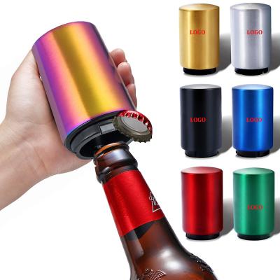 China Hot Selling Automatic Magnetic Automatic Lowering Beer Bottle Opener Custom Metal Magnetic Bottle Opener Stainless Round Beer Bottle Opener With Magnet for sale