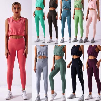 China Shark Breathable Women Sports Seamless High Waisted Gaiters And Drawstring Crop Top Yoga Sets Fitness Gym Suit for sale