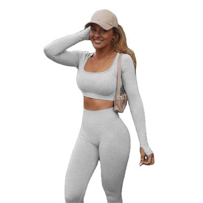 China Breathable 2-Pcs Set Sports Wears Womens Custom Workout Legging Set Womens for sale