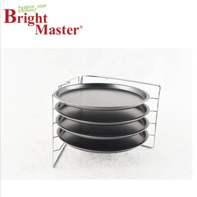 China Sustainable High Quality Round Pizza Pan With Stand 4 Layers Rack With Non Stick 4pcs Pizza Pan for sale