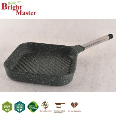 China Sustainable 28cm Aluminum Die Cast Square Granite Nonstick Frying Pan Grill Pan for sale