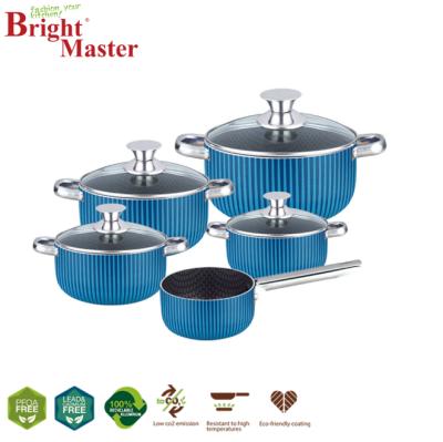 China Sustainable Press Aluminum Cookware 9pcs Set With Covered Casserole And Open Sauce Pan for sale