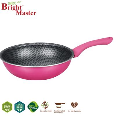 China Sustainable press aluminum open wok with dent edge and non-stick coating for sale