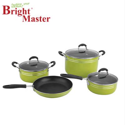 China Good Sustainable Quality 7pcs Apple Green Cookware Set With Silicone Handle for sale