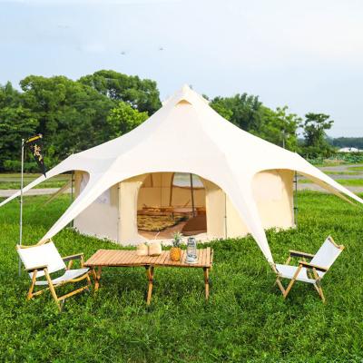 China Hexagonal/Diamond Ground Nail Luxury Mould-proof Waterproof 285gsm Cotton Canvas Bell Family Tent for Glamping for sale