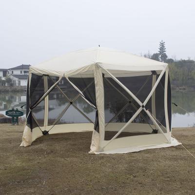 China Diamond Ground Nail Hexagonal Garden Customized Outdoor Mesh Screen Room House Pop Up Camping Durable Screen House Gozebo Tent 6-Sided Hub Screen Tent for sale