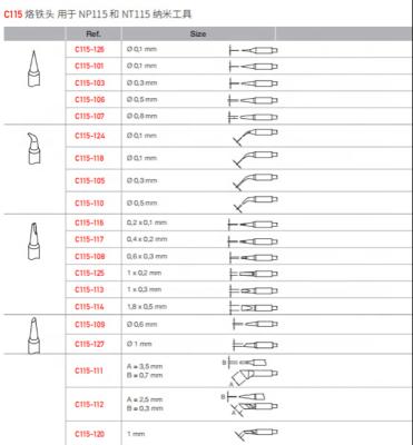 China Nano Soldering Station JBC Cartridge Addiction C115-105, C115- 112, Soldering Tips C115-118 Apply For NT115-A Nano Tweezers for sale