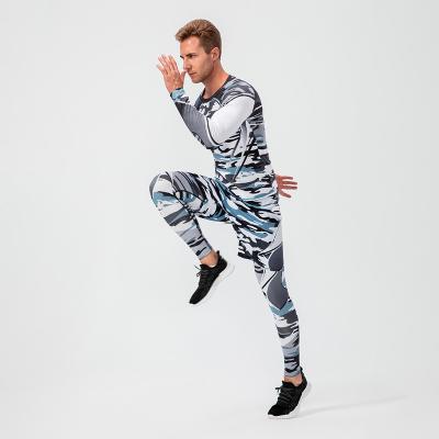 China Running Camouflage Print Breathable High Elastic Gym Training Wear Quick Dry Sweatpants Men's Suit 3 Pieces Compression Men's Sweatsuit Sets for sale