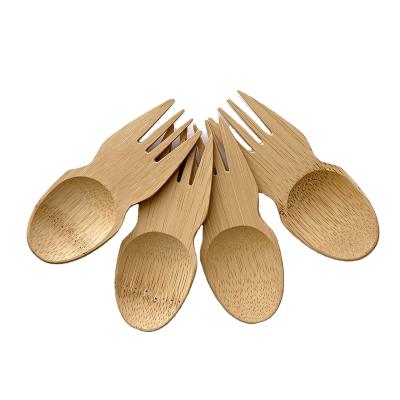 China Wooden Bamboo Fork Stocked Spork Mini Spork Mini Spork Eco Friendly Organic Wooden Spoon Two In One for sale