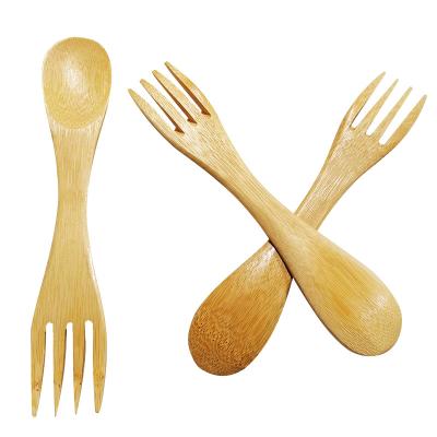 China Eco Friendly Organic Bamboo Mini Utensil Stored Two Cutlery In A Fork Spork Spoon With Custom Logo for sale