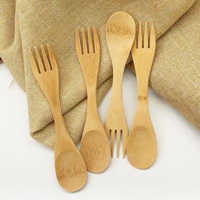 China Zero Waste Organic Bamboo Wooden Fork Stocked Spoon Two In One 2 In 1 Spok 2-Mode Mini Bamboo Bamboo for sale