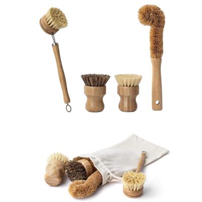 China Newest Sustainable Household Wash Dish Pot Scrub Brush 4 Pieces Wood Bamboo Play Brush Cleaning Kitchen For Home for sale