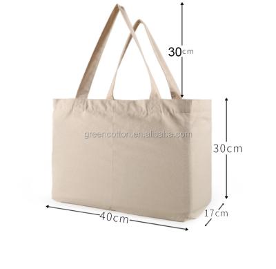 China Greencotton Customized Reusable Eco-friendly Yiwu Cotton Canvas Tote Shopping Bags with6 Interior Pockets for Bottle and Vegetable for sale