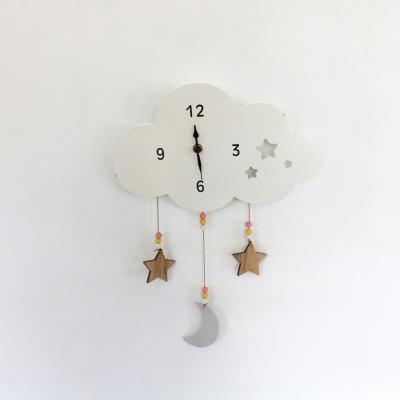 China Modern Europe Simplicity Cloud Wooden Kids Hanging Clock Wall Clocks For Living Room for sale