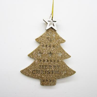 China Europe Christmas Hanging Tree With Gold Tree Gift Merry Christmas Decor Glitter Craft Hanging Decorations for sale