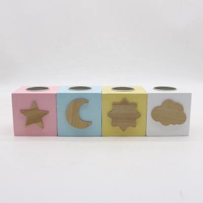 China Wooden Tea Light Holder Europe Candle Holder Star Moon Sun Cloud Colorful Customized Other Home Decor Kids for sale