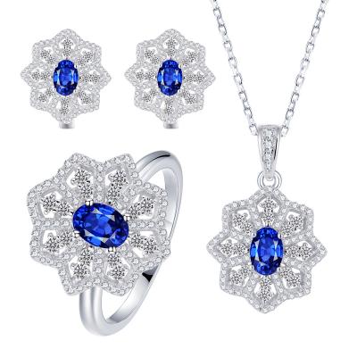 China Vintage Tianshizhiyue Beautiful Sapphire 925 Silver Set Jewelry Set for sale