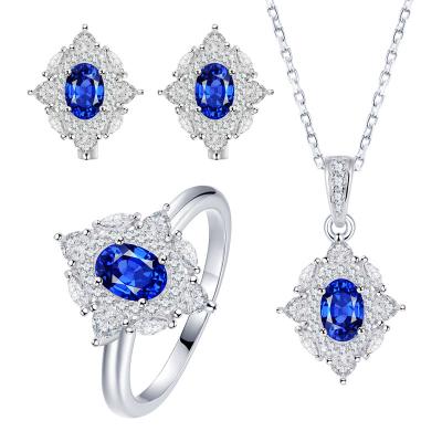 China Vintage Tianshizhiyue Beautiful Sapphire 925 Silver Rhombusset Jewelry Set for sale