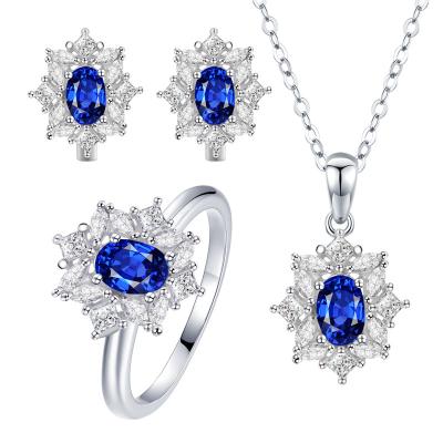 China Wholesale Vintage Tianshizhiyue Porcelain Sapphire Beautiful 925 Silver Snowflake Shape Set Jewelry Set for sale