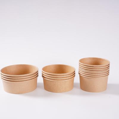 China Wholesale Food Grade Microwavable Disposable Take Away Kraft Paper Salad Bowl With PETor PP Lid for sale