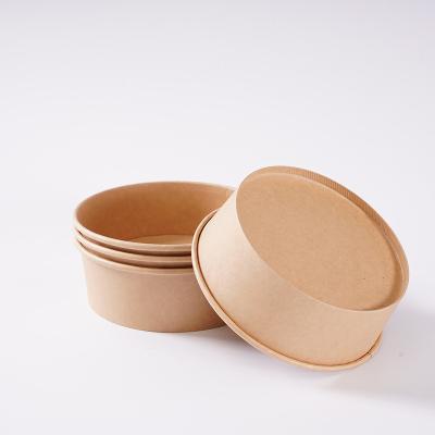 China Microwavable Disposable Custom Printing Food Packing Crate Container Salad Bowl Kraft Paper Bowl With Lid for sale