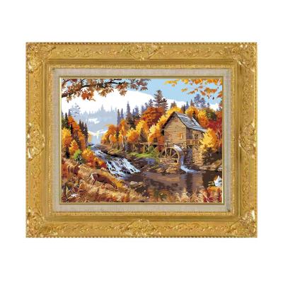 China Realistic Oil Painting Autumn Forest Waterwheel DIY Oil Painting By NumbersSpot Supplier Wholesale Factory Direct Supply for sale