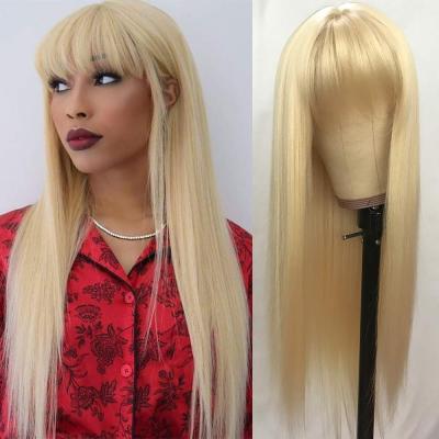 China Any Skin Color 100% Handtied Human Hair Straight Human Hair Wigs With Bangs Brazilian Lace Hair Wigs for sale