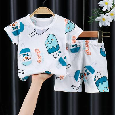 China Casual Children's Summer Baby Clothing Sets New Short Sleeve Suit T-shirt + Pants Cartoon Printing Boy Girl Child Clothes Sets for sale