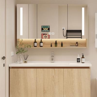 China Modern Italian Style Modern Bathroom Cabinet With Smart Mirror Bathroom Vanity Sink Cabinet Solid Wood Bathroom Vanity for sale