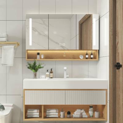 China 2022 Falls Modern Bathroom Cabinet And Mirror With LED Lamp A Combination Of Bathroom Cabinet With Mirror Cabinet And Mirror for sale