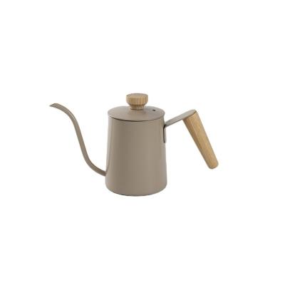 China 304 Stainless Steel Wooden Handle Durable 350ML Copper Spill Over Coffee Kettle Gooseneck Hand Drip Coffee Pot for sale