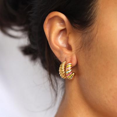 China /Fashionable Women Jewelry Stainless Steel Tasty High Quality Chunky Chunky Hoops Waterproof 18k Gold Hypoallerenic Crescent Earrings for sale