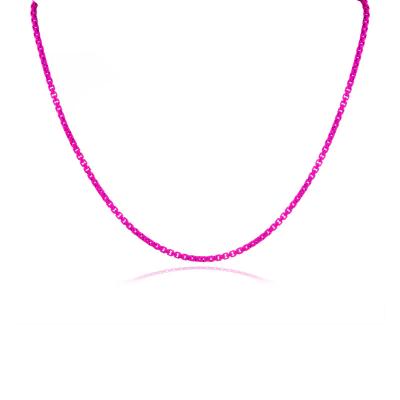 China Minimal /Tiny /Fancy Jewelry Girls Fashion Neon Fuchsia Stainless Steel Box Chain Necklace for sale