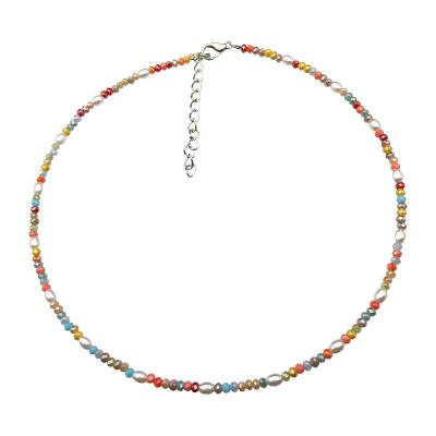 China LUXE Hand Made Color Jewelry Crystal Necklace Beads Little Beads Chain Necklace For Women for sale