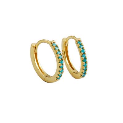 China Hot Selling Minimal /Tiny /Fancy Jewelry 18ct Yellow Gold Huggie Earrings Pava Turquoise Stones for sale